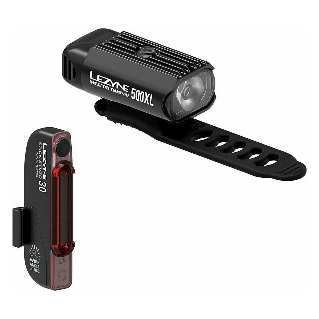 Luci da Ciclismo Hecto Drive 500XL e Stick Drive - Coppia Anteriore e Posteriore, Nero/Nero, 500 Lumen - 1 - Luci - 471058254346