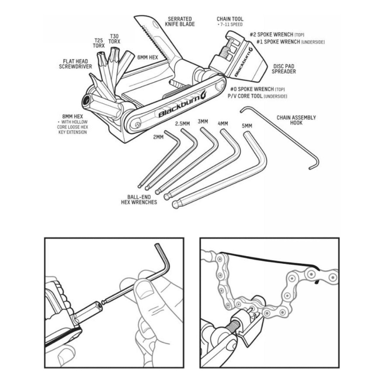 Kit Chiavi Multiuso 18 Funzioni con Smagliacatena, Coltello e Chiavi Torx per Ciclismo e Fai-da-te - 3 - Estrattori e strumenti 