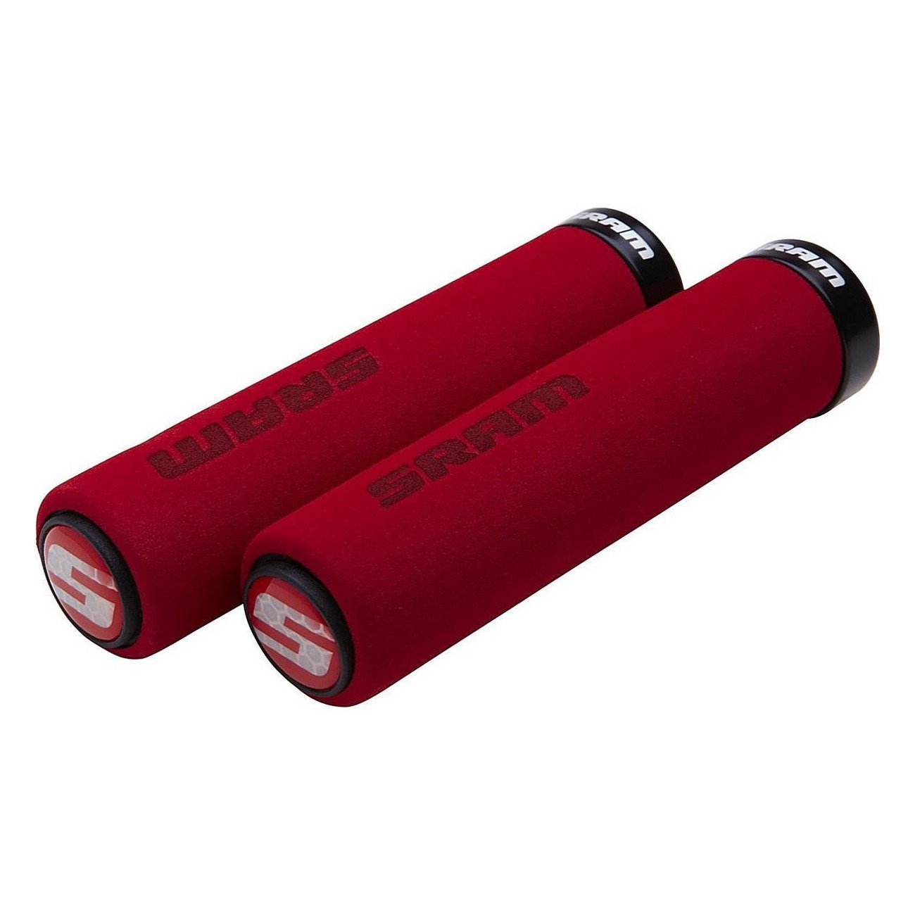 SRAM Locking Foam Grips 129 mm Red with Black Single Clamp and End Caps - 1