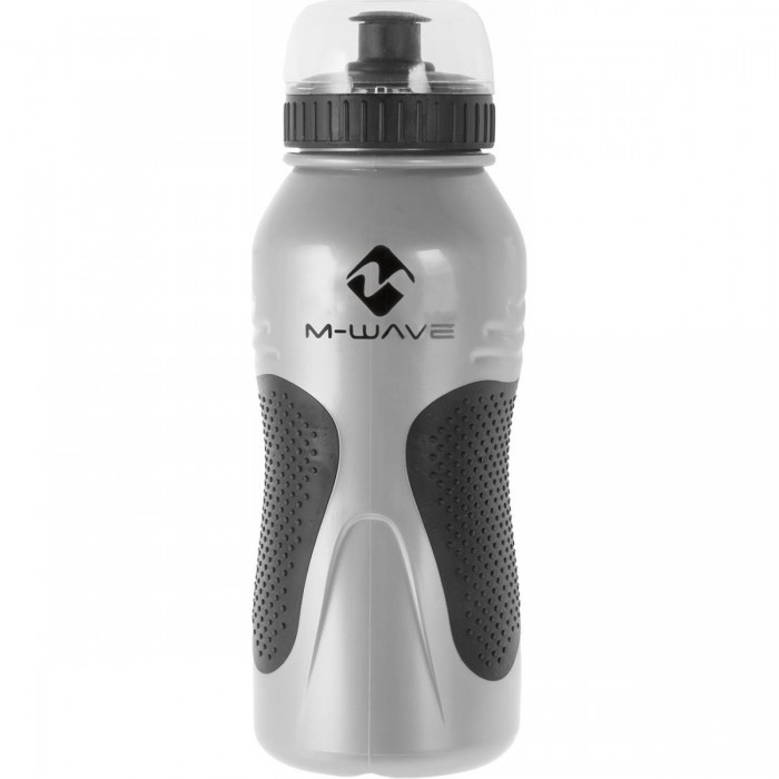 M-Wave 550-600cc Silver Plastic Water Bottle with Black Lid and Grip - 1