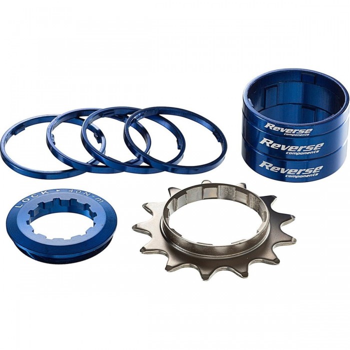 Kit de Conversion à Vitesse Unique 13T Bleu pour Moyeu HG - Pignon Acier et Entretoises Aluminium - 1