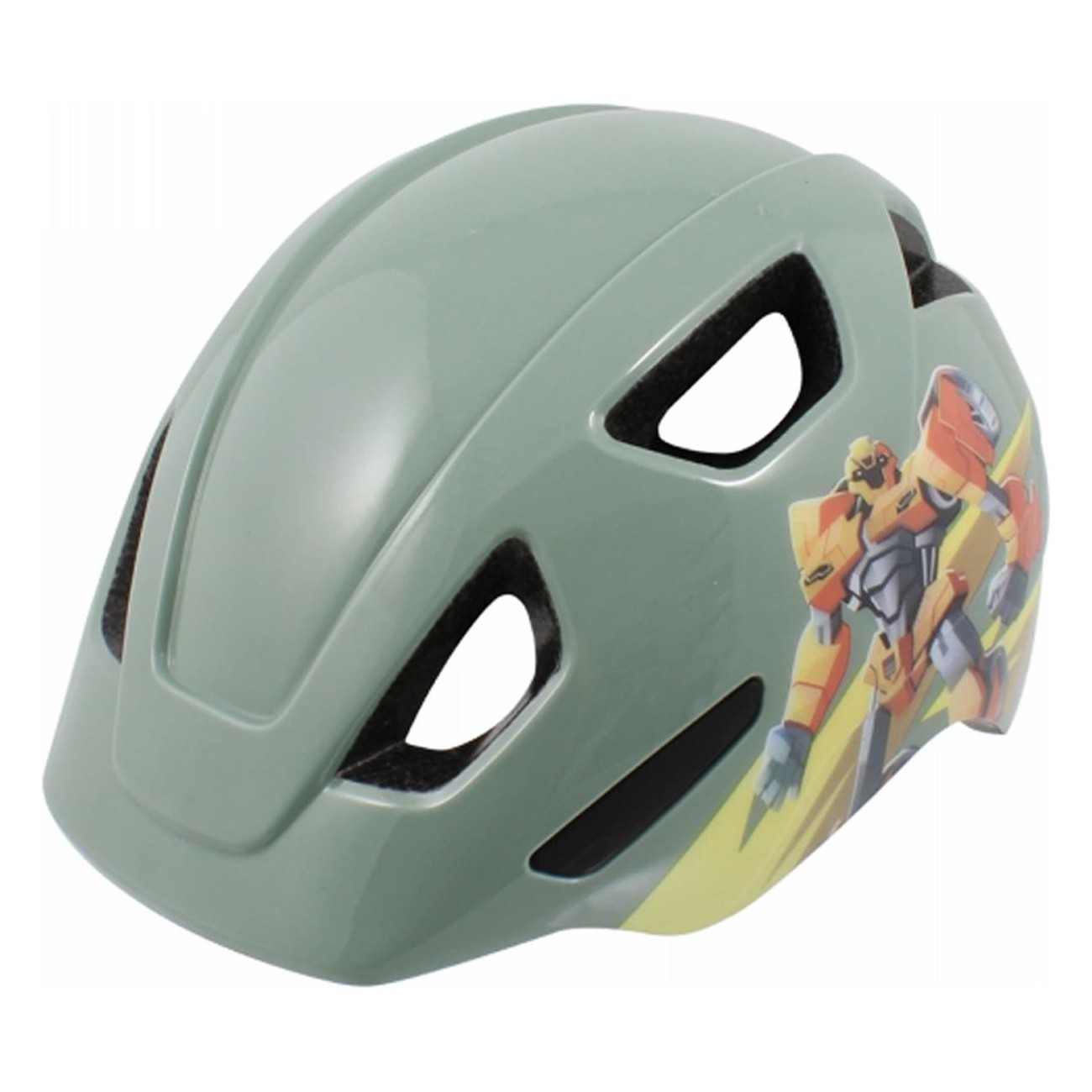 Casco Fun Kid Robot S para Niños, Gris Verde, Talla 53-56 cm, Seguridad CE EN1078 - 1