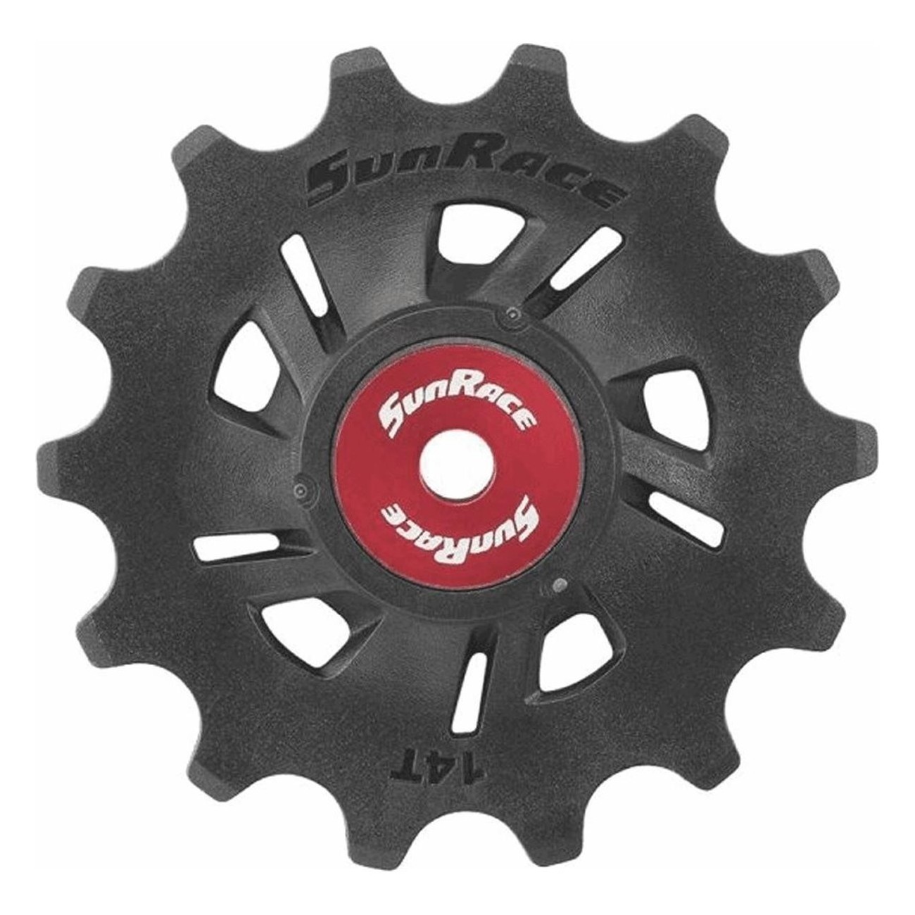 Puleggia Cambio Universale 14 Denti Nero/Rosso Compatibile con Shimano, Campagnolo e SRAM - SUNRACE - 1 - Pulegge - 471094426491