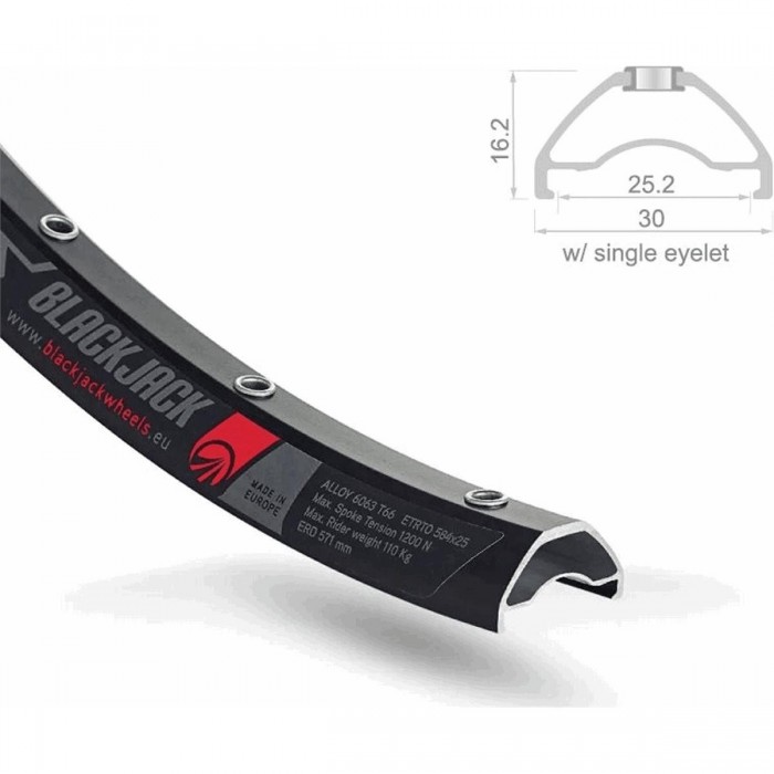 Cerchio MTB Tubeless 25x29mm in Alluminio Nero con 32 Fori - Modello RODI BLACKJACK - 1 - Cerchi - 8005586218537