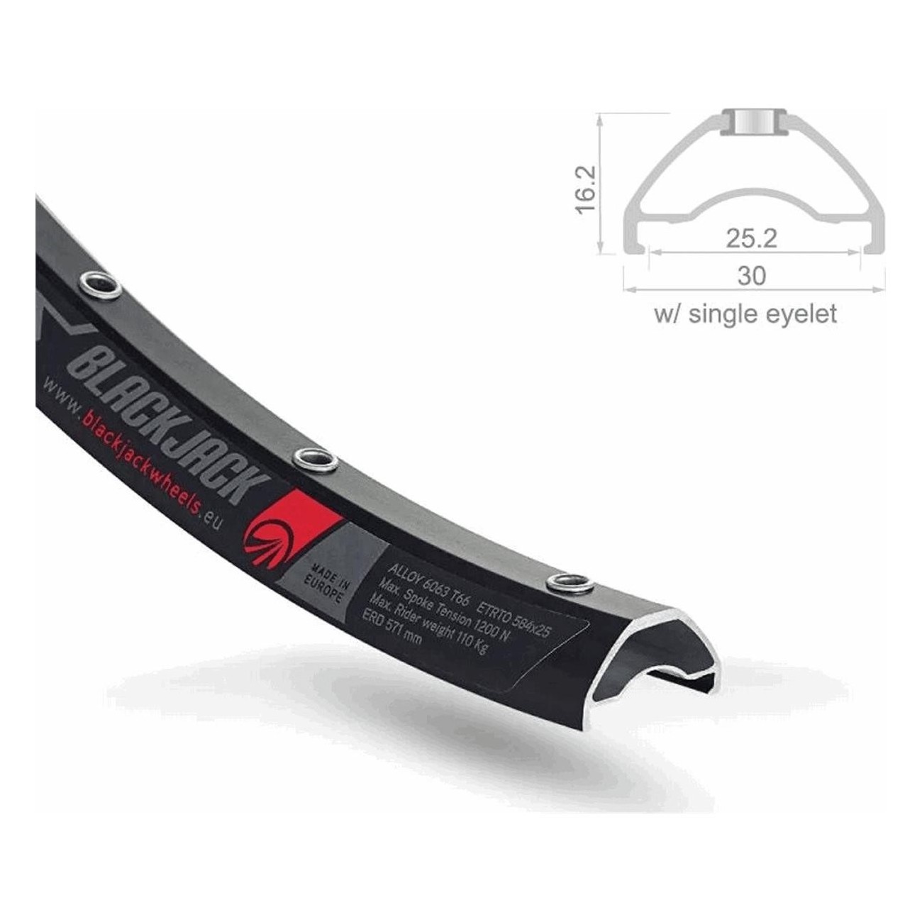 Cerchio MTB Tubeless 25x29mm in Alluminio Nero con 32 Fori - Modello RODI BLACKJACK - 1 - Cerchi - 8005586218537