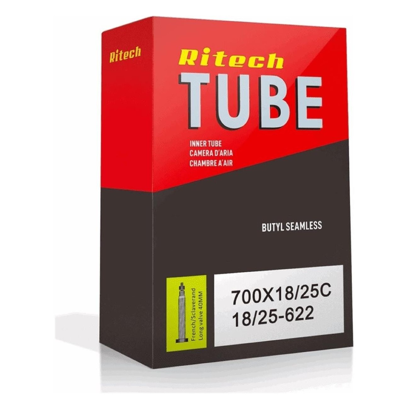 Ritech 700x18/25 Inner Tube with 40mm Threaded Presta Valve - ETRTO 18/25-622 - 1