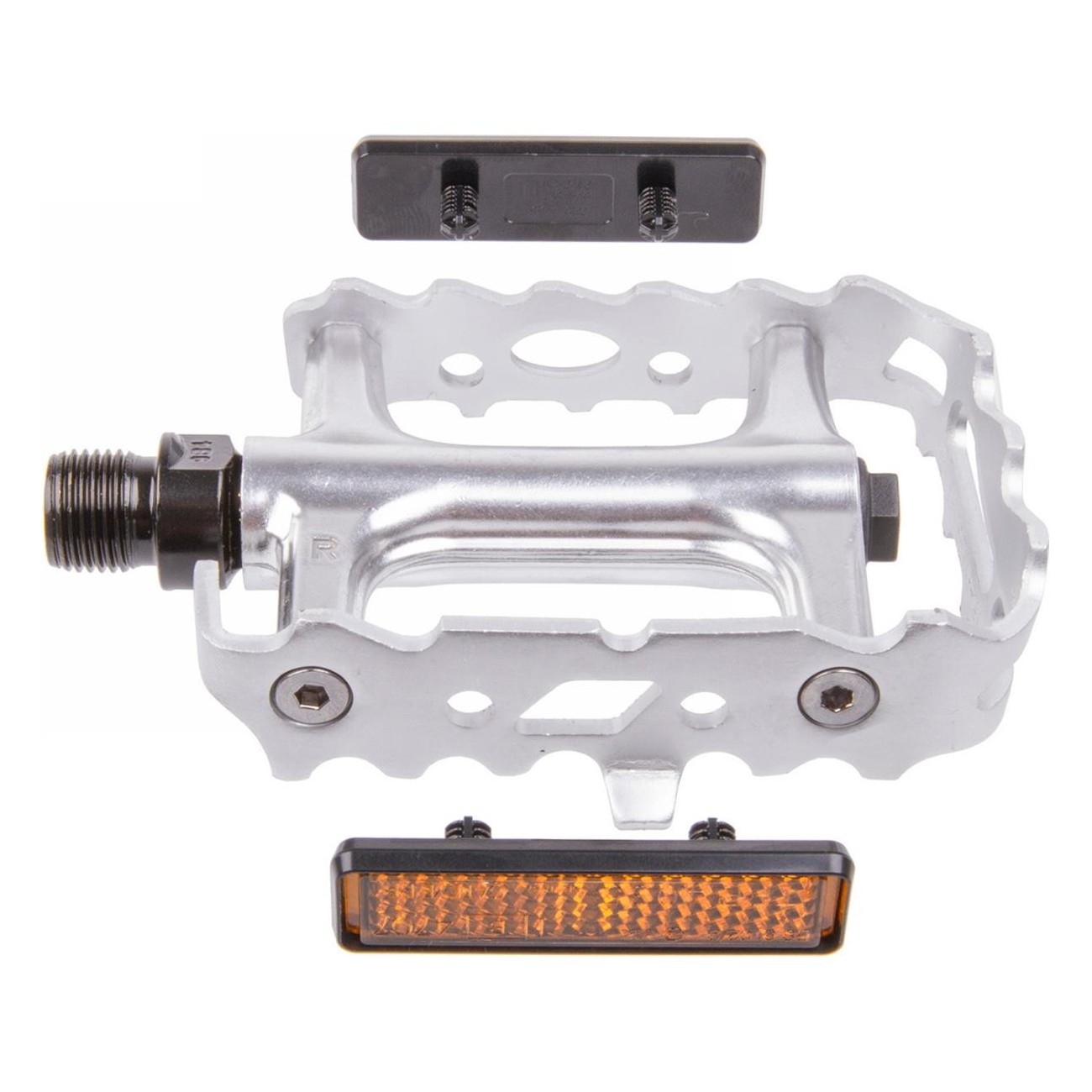 Aluminum MTB Pedal with Ball Bearings and Reflector, Silver 90x68mm - 2