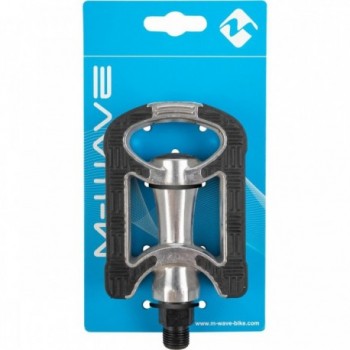 Pedal Antideslizante Steady A6 de Aluminio Plata/Negro con Reflector, 113x72,5mm - 2