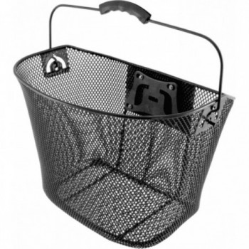 Black Steel Front Basket with Handlebar Clip, 35x25x26 cm - Fits Oversize and Normal Bars - 1