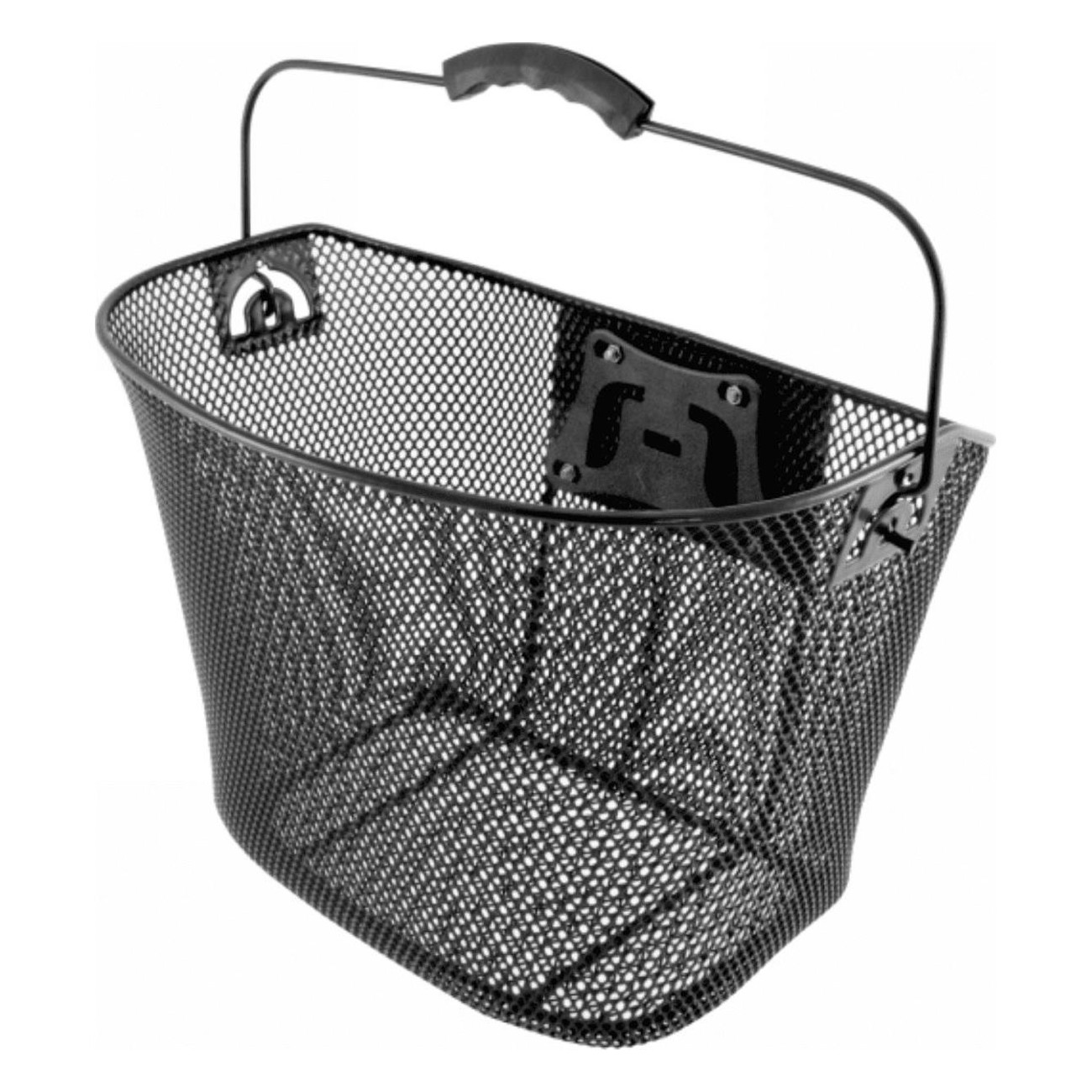 Black Steel Front Basket with Handlebar Clip, 35x25x26 cm - Fits Oversize and Normal Bars - 1