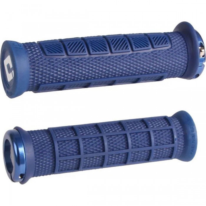 Poignées MTB ODI Elite Pro Lock-On 2.1 Bleu Marine avec Colliers Bleus, 130mm - 1