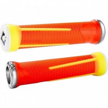 Manopole MTB ODI AG1 Signature Lock-On 2.1 - Neon Arancio/Giallo, Morsetti Argento, 135mm - 1 - Manopole - 0711484174698