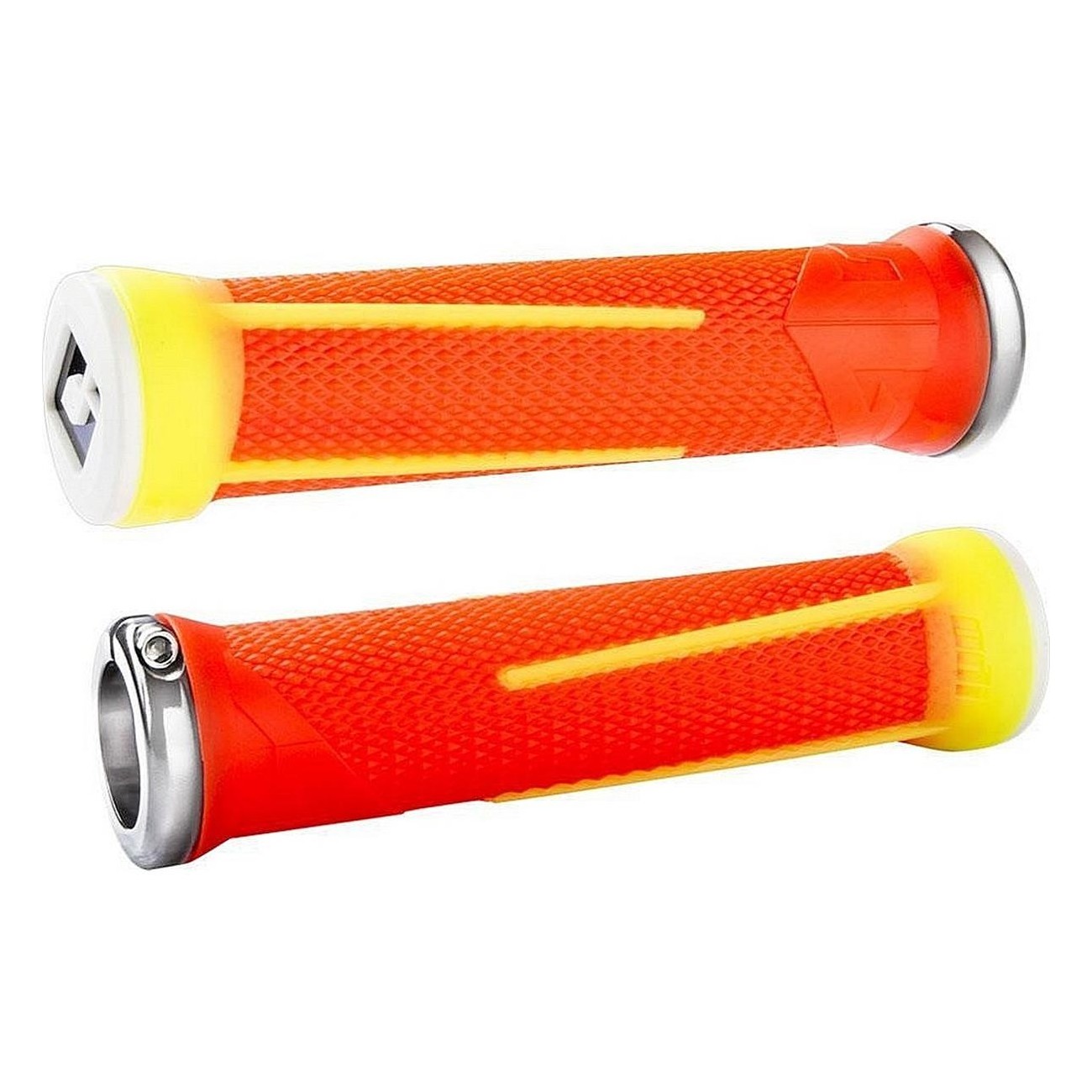 Manopole MTB ODI AG1 Signature Lock-On 2.1 - Neon Arancio/Giallo, Morsetti Argento, 135mm - 1 - Manopole - 0711484174698