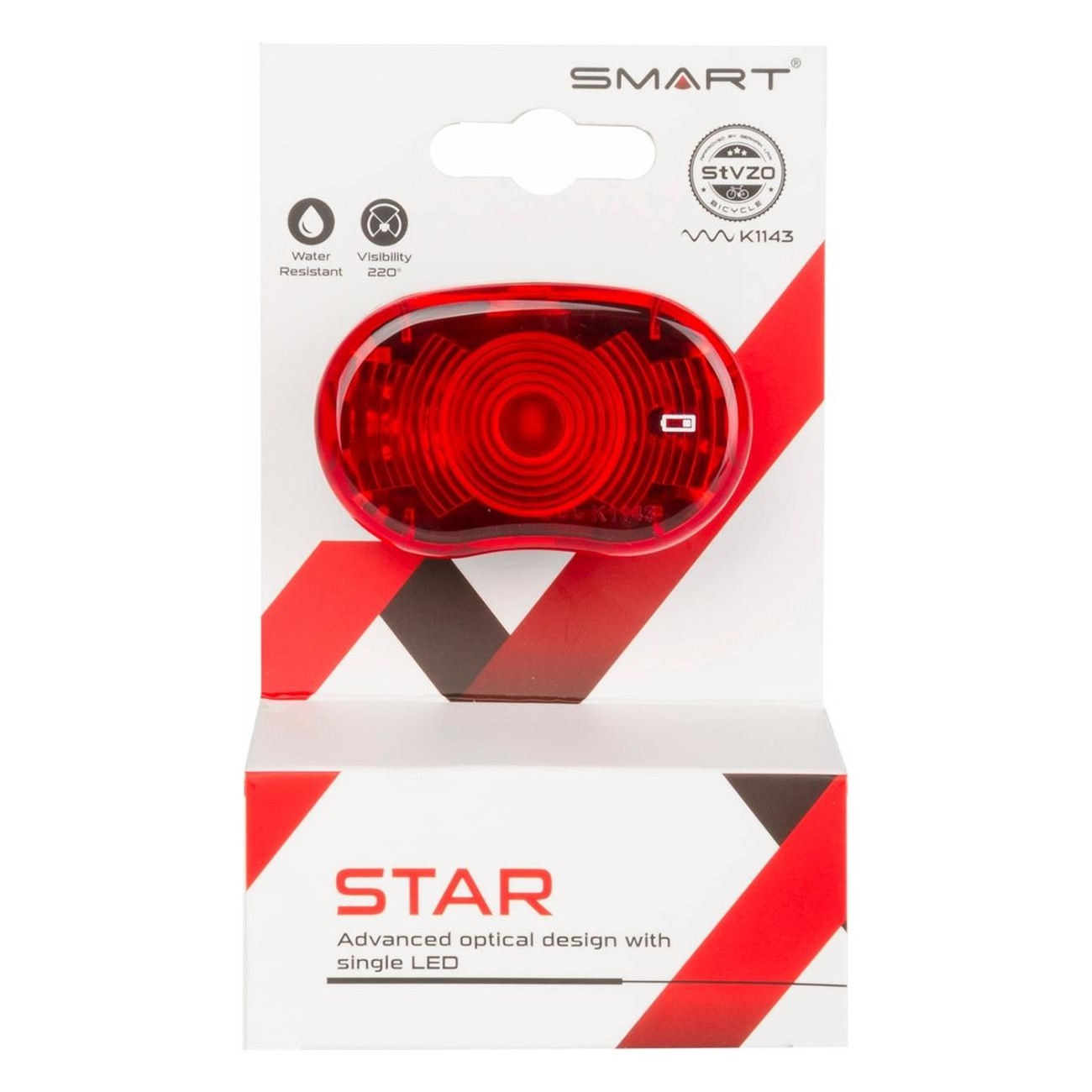 Fanale Posteriore a Batteria Smart Star LED Rosso Impermeabile con Marchio di Prova Tedesco - 2 - Luci - 4715681403267