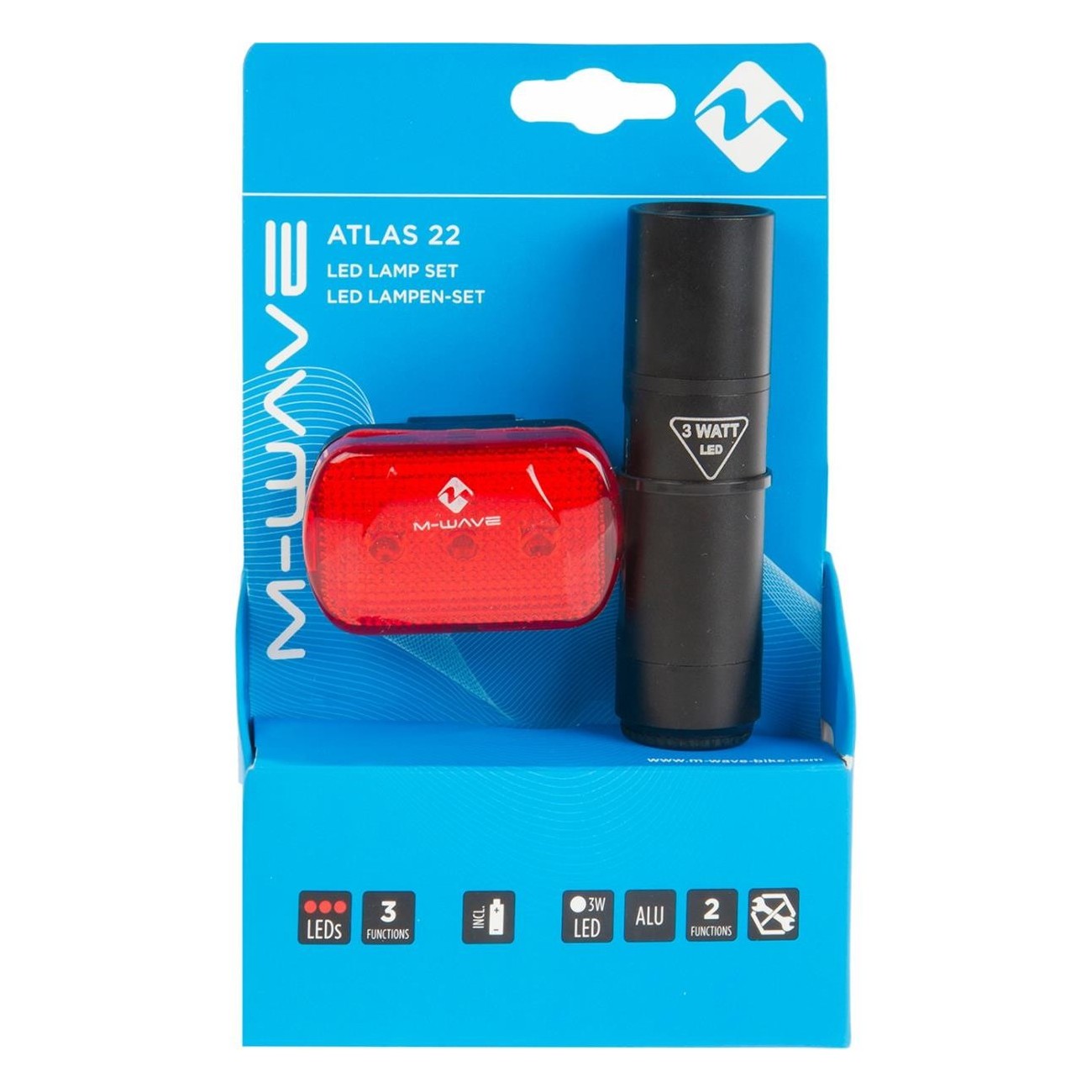 Set de Lumières de Vélo M-Wave LED 3W avec Batterie et Lumière Arrière Rouge Atlas 22 - 4