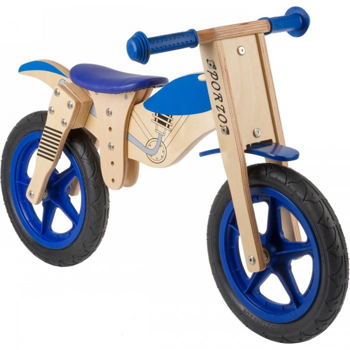 Blue Wooden Racing Bike for Kids 12 Inch with Adjustable Seat - 1