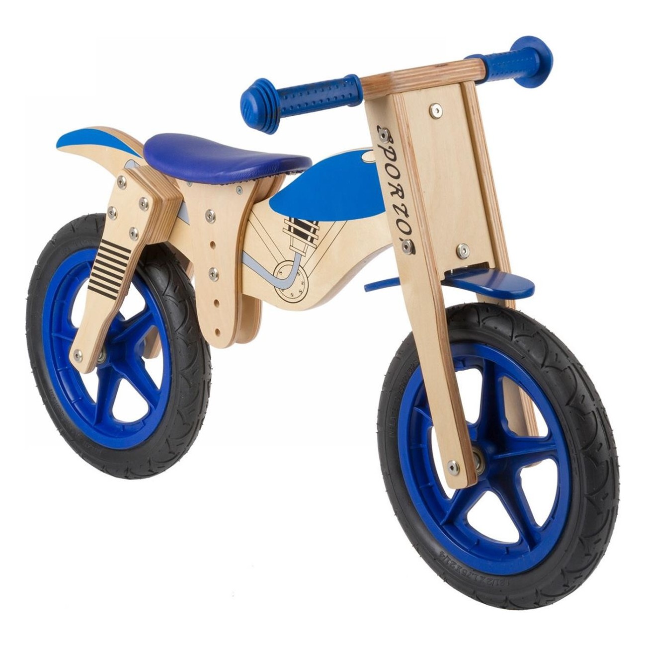 Bicicleta de carreras de madera azul para niños 12 pulgadas con sillín ajustable - 1