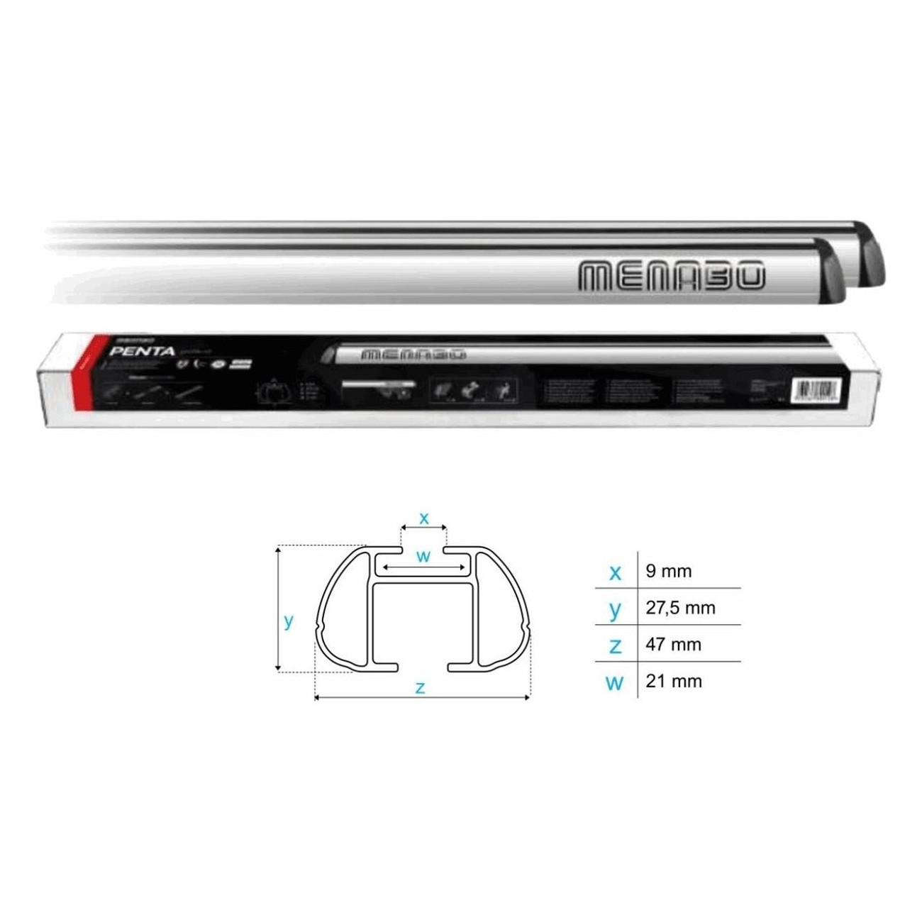 Barra Portapacchi PENTA XL de Aluminio Plata 47x27mm - Sistema RACK SYSTEM - 1