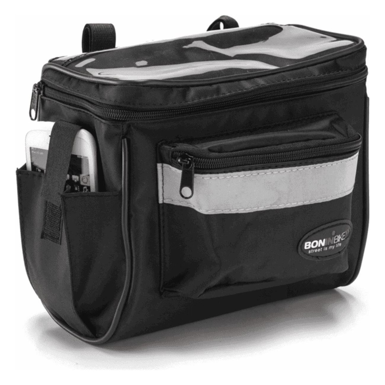 Boninbike Reflektierende Vorderlenkertasche aus 600D Polyester, 24x11x20 cm, Schwarz - 1