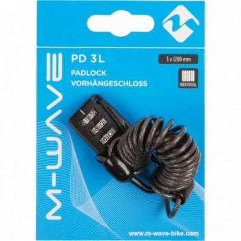 Cadenas de vélo M-Wave PD 3 L Noir avec câble spiralé 1200 mm et combinaison 3 disques - 2