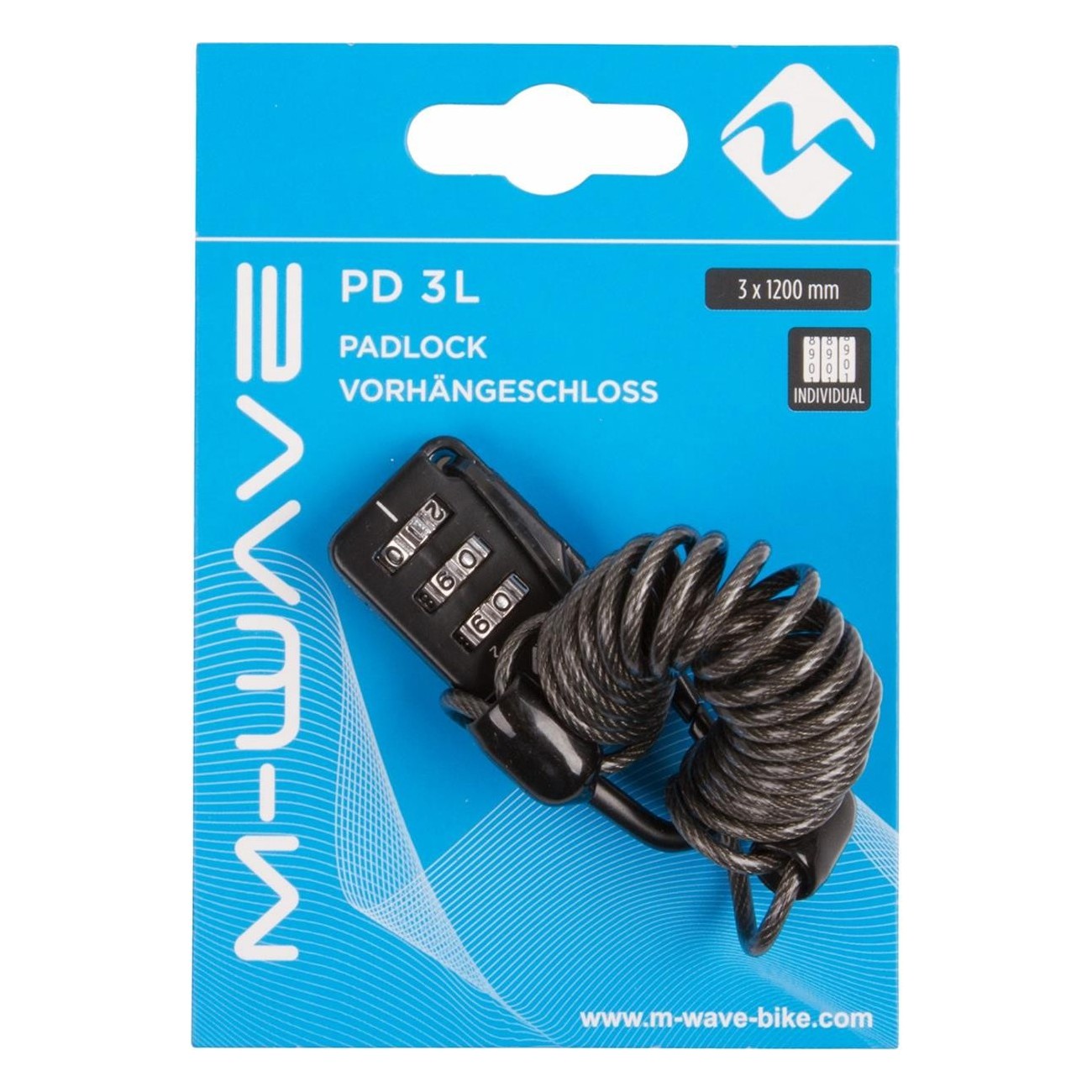 Cadenas de vélo M-Wave PD 3 L Noir avec câble spiralé 1200 mm et combinaison 3 disques - 2