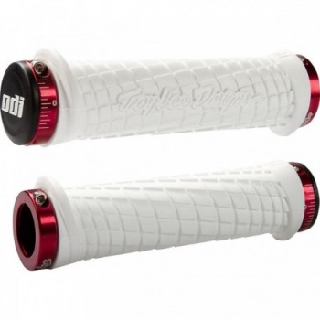 Manopole MTB ODI Troy Lee Designs Lock-On Bianche con Morsetti Rossi 130mm - Comfort e Prestazioni - 1 - Manopole - 071148415935