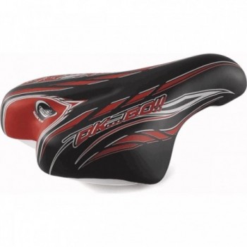 Selle pour Enfant 14/16 Noir/Rouge avec Cadre en Acier et Cuir Synthétique - 1