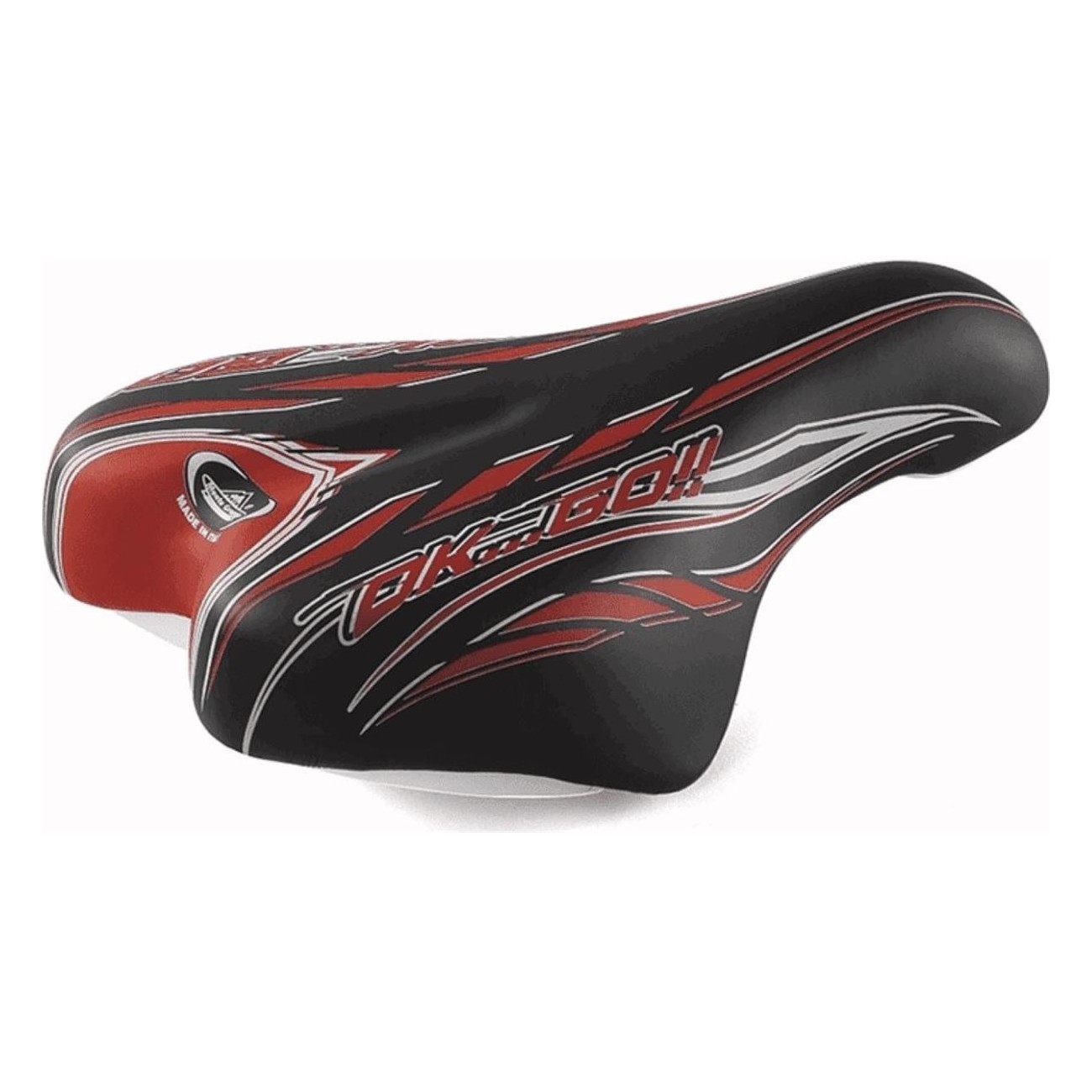 Selle pour Enfant 14/16 Noir/Rouge avec Cadre en Acier et Cuir Synthétique - 1