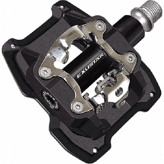 MTB Pedal E-PM831 aus schwarzem Aluminium mit SPD/FLAT-Funktion, 92x89mm, 510g - 1