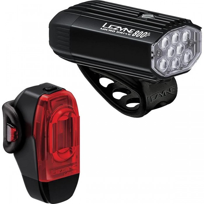 Coppia Luci Bici Micro Drive 800+ e KTV Drive+ con Cinghie in Gomma Siliconica Nero Satinato - 1 - Luci - 4710582552120