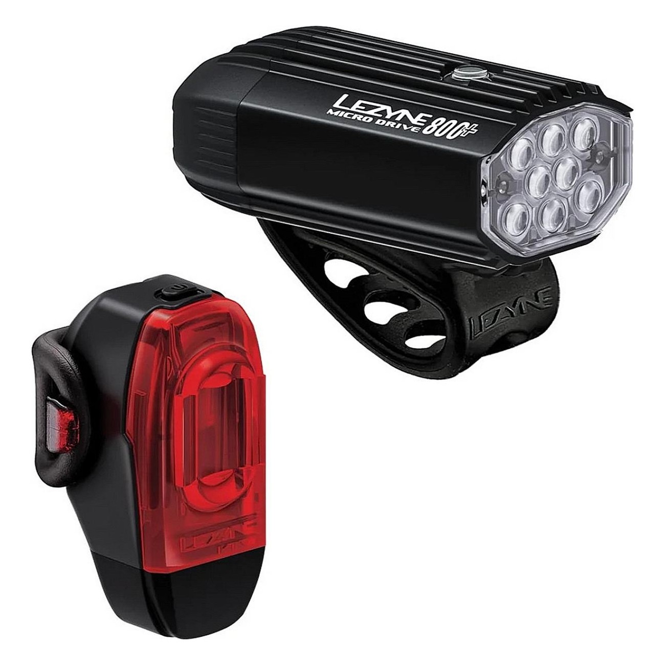 Coppia Luci Bici Micro Drive 800+ e KTV Drive+ con Cinghie in Gomma Siliconica Nero Satinato - 1 - Luci - 4710582552120