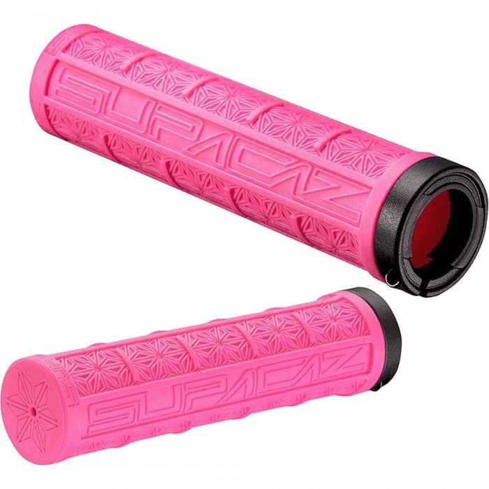 GRIZIPS Neon Pink Dual Density Lock-On Grips with SUPACAZ Collar - 1