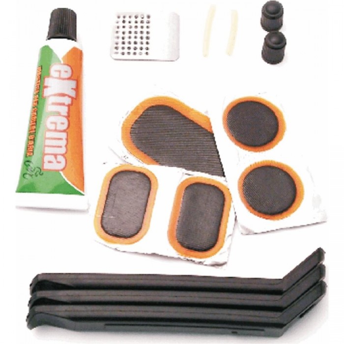 Professional Repair Kit: Adhesive, Scraper, Rubber, Patches & Nylon Tire Levers - 1