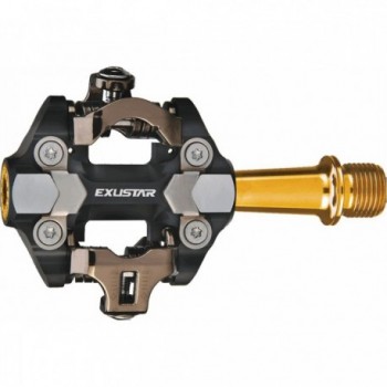 MTB Pedals E-PM222 Black/Gold Aluminum with Titanium Axle, 82x61mm, SPD Compatible - 1