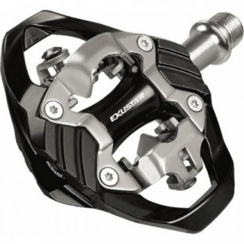 EXUSTAR E-PM242 MTB Pedal in Schwarz Aluminium, SPD-kompatibel, 89x99mm, 400g - 1