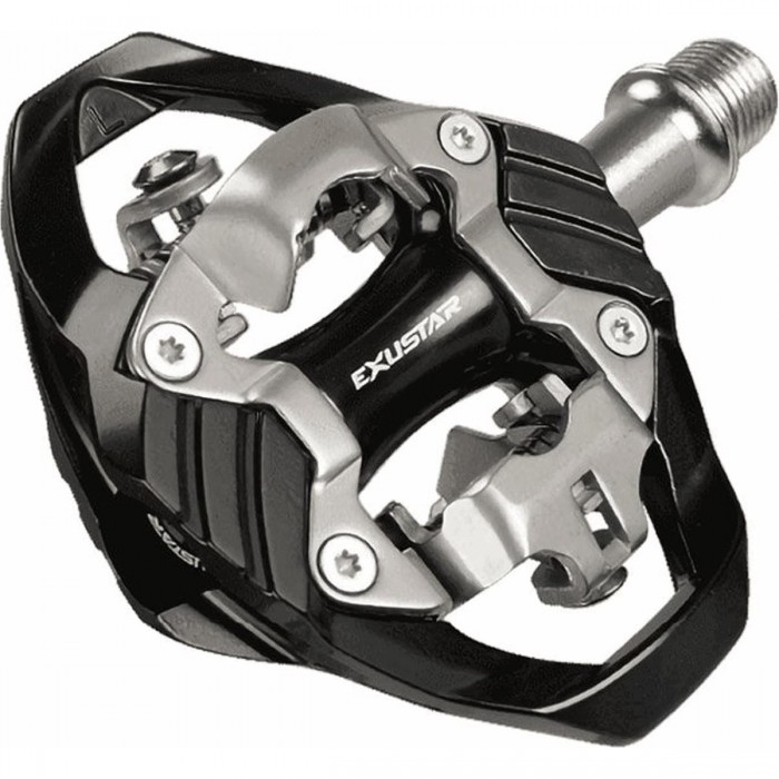 EXUSTAR E-PM242 MTB Pedal Black Aluminum, SPD Compatible, 89x99mm, 400g - 1