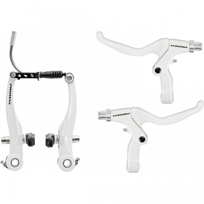 Promax White V-Brake Set with Front and Rear Brake Levers and Bodies - 1