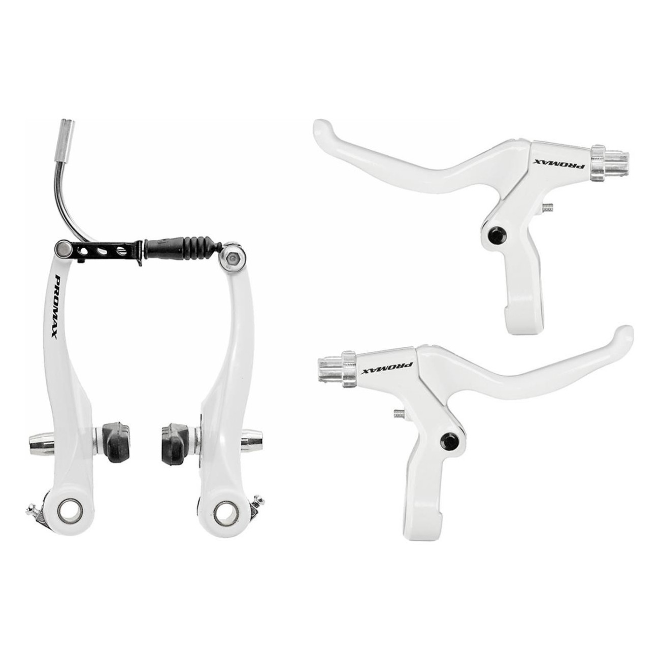 Promax White V-Brake Set with Front and Rear Brake Levers and Bodies - 1