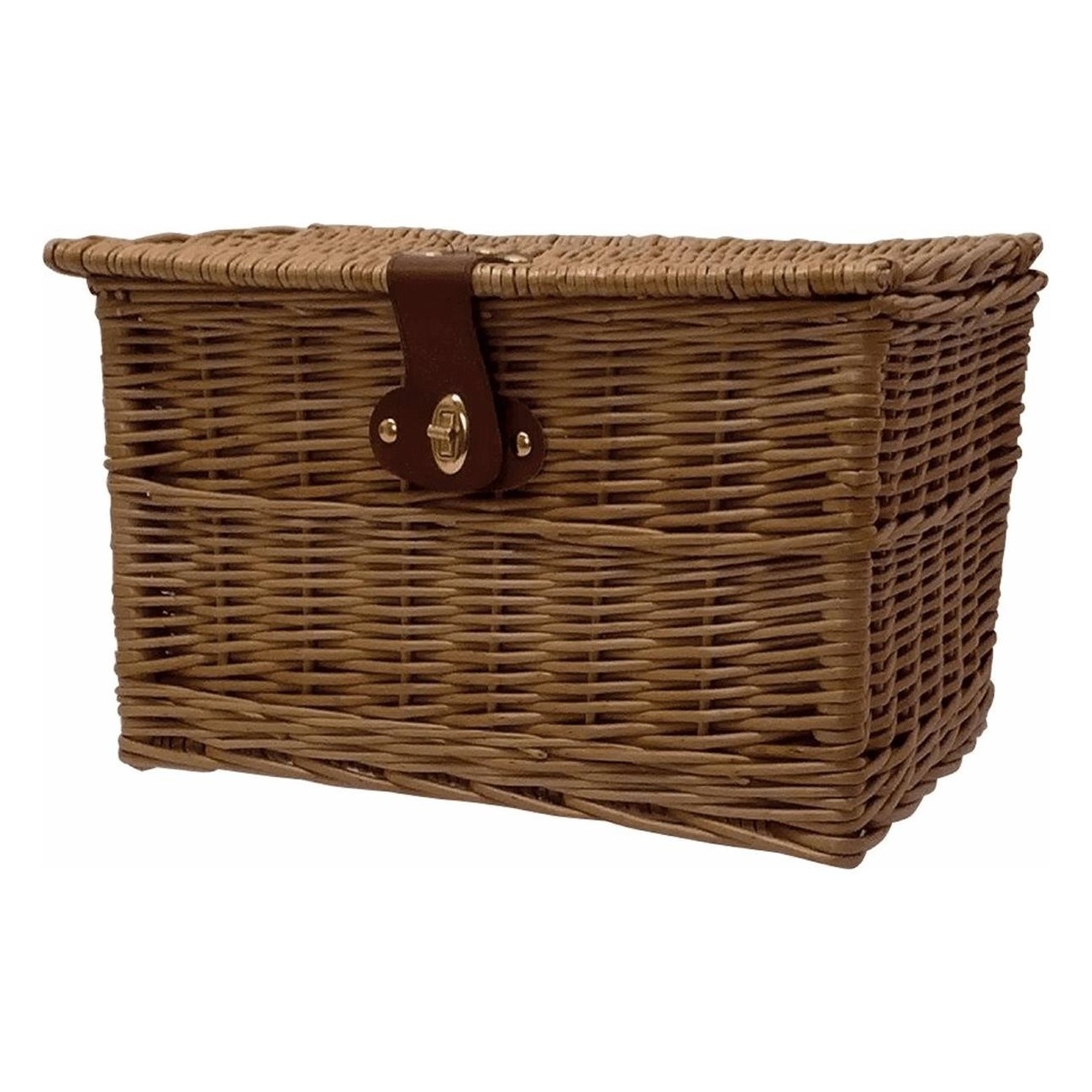 Cesta de bicicleta de mimbre marrón con tapa 42x31x25 cm - Elegante y versátil - 1