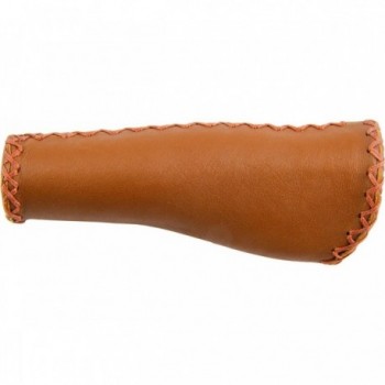 Velo Retro Ergo 135mm Ergonomic Brown Leather Bicycle Grips - 1