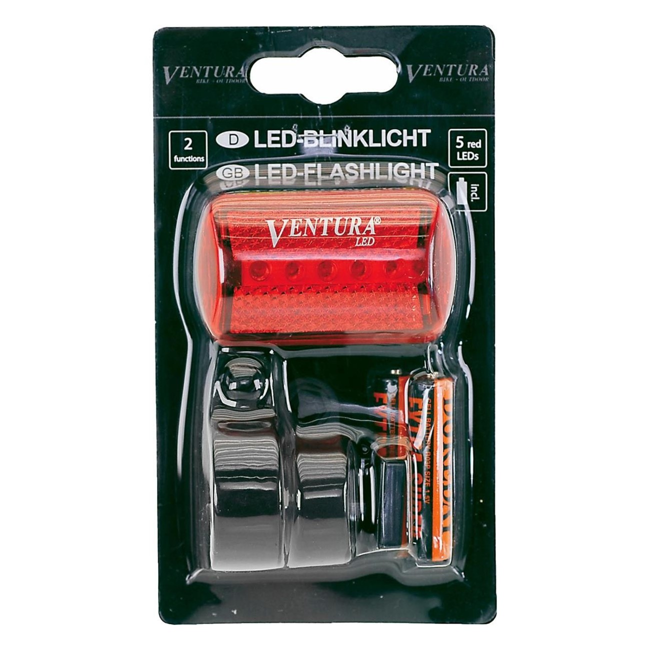 Lumière Clignotante Rouge Ventura 5 LED avec 2 Fonctions, Supports et Piles - 3