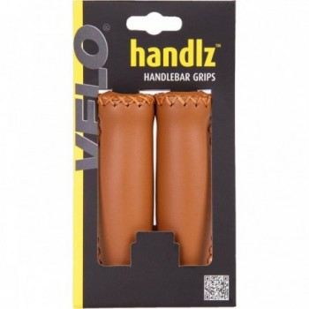 Velo Synthetic Leather Brown Grips 125mm with High Density Foam and Bar Plugs - 2