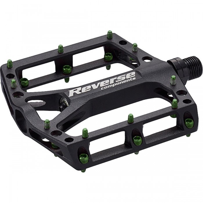 Black One Reverse Pedal Black-Light Green for MTB, CNC Aluminum, Flat Design - 1