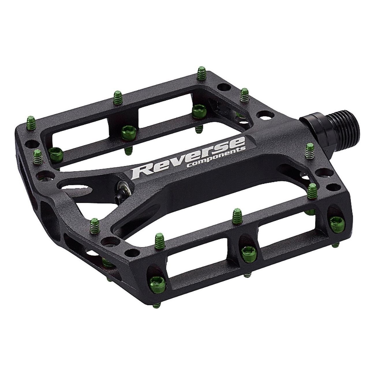 Black One Reverse Pedal Black-Light Green for MTB, CNC Aluminum, Flat Design - 1