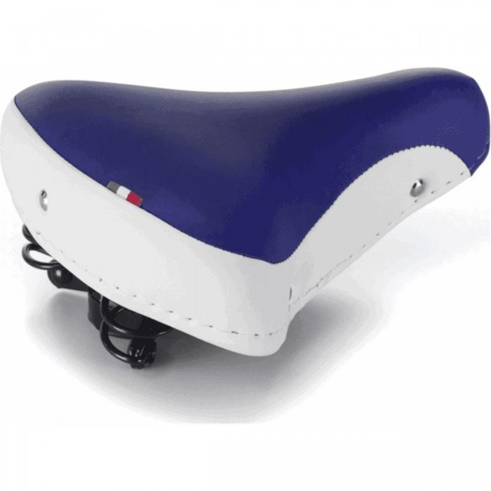 White/Blue Citybike Saddle with Springs, Skay Cover and Flex PU Padding - 1