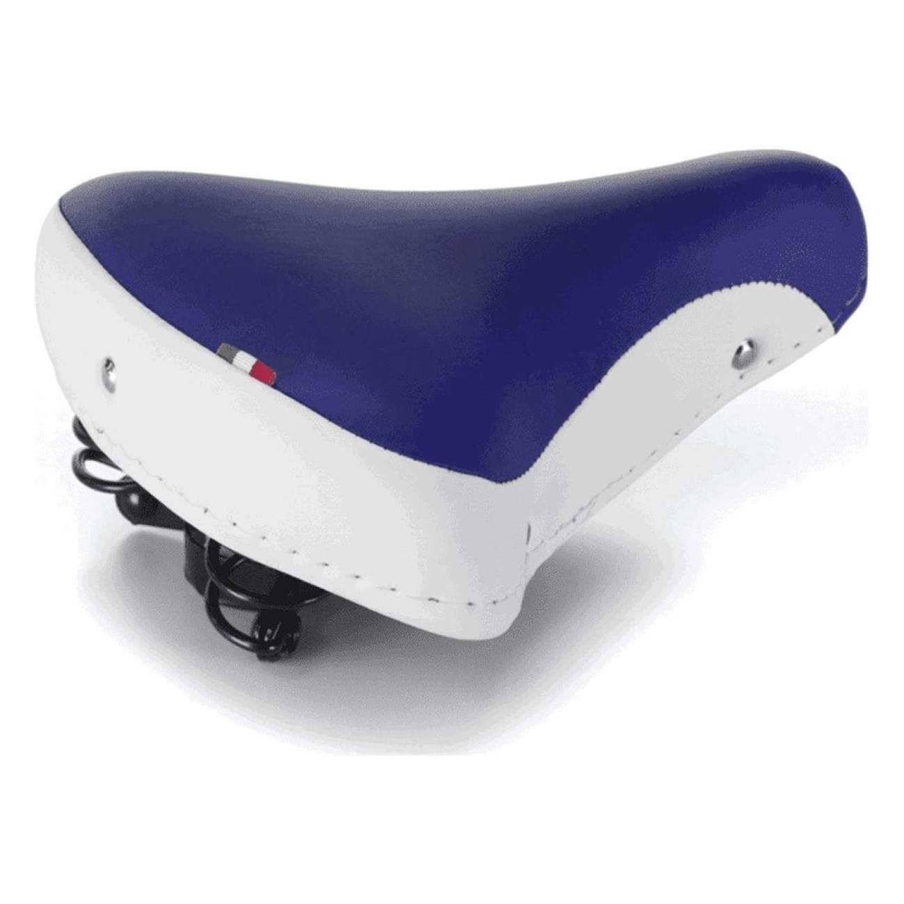 White/Blue Citybike Saddle with Springs, Skay Cover and Flex PU Padding - 1