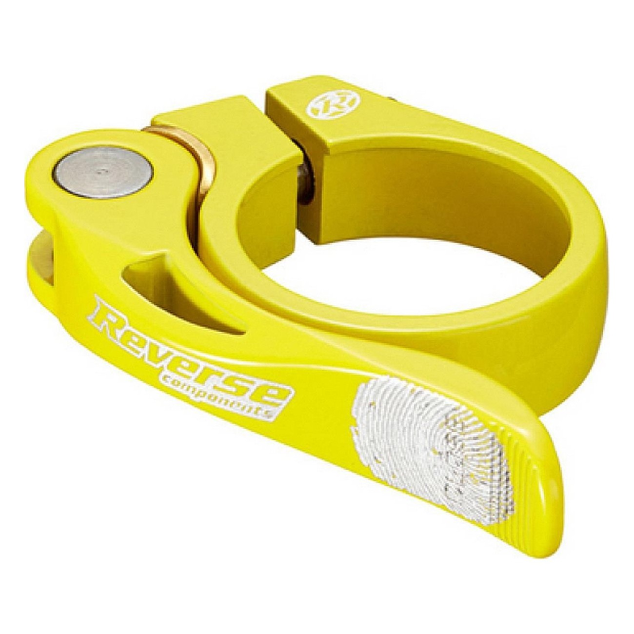 Collier de Selle Reverse Long Life Ø34,9mm Jaune avec Plaque en Laiton - 1