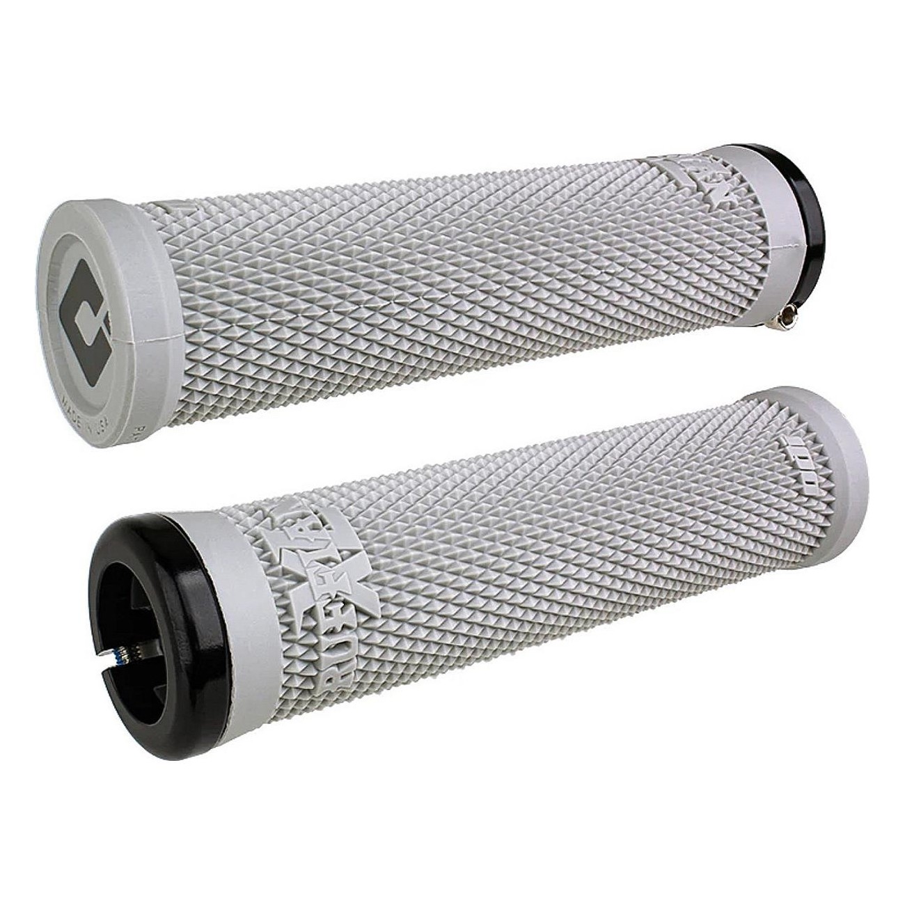 Impugnature Odi Grips Ruffian XL V2.1 Lock-On Grigio con Morsetti Neri, 135mm, Design Diamantato per BMX e MTB - 1 - Manopole - 