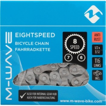 M-WAVE Rustproof Bike Chain 8 Speed 116 Links Silver with Locking Link - 2