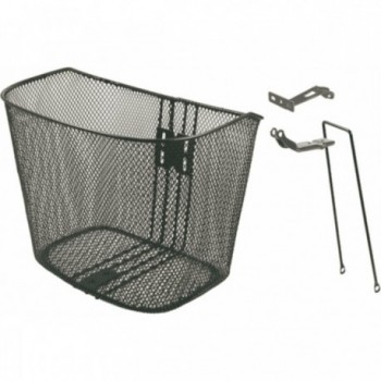 Black Iron Front Basket 35x25x26 cm with 1' Steering Mount and Light Support - 1